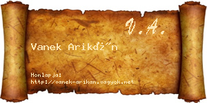 Vanek Arikán névjegykártya